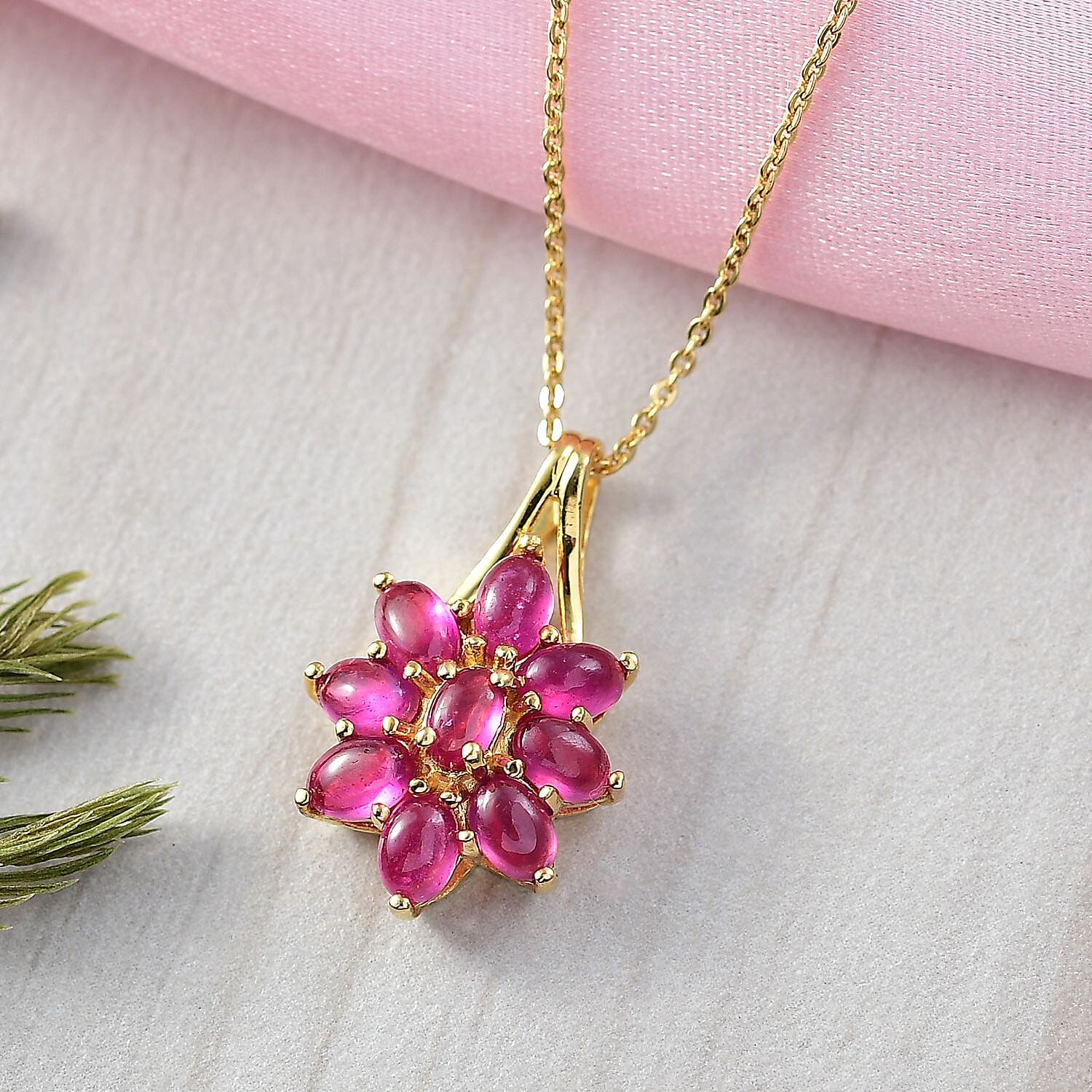 D'Joy Fissure Filled Ruby Pendant with Chain (Size 20) in Yellow Gold Plated Sterling Silver 3.56 Ct.