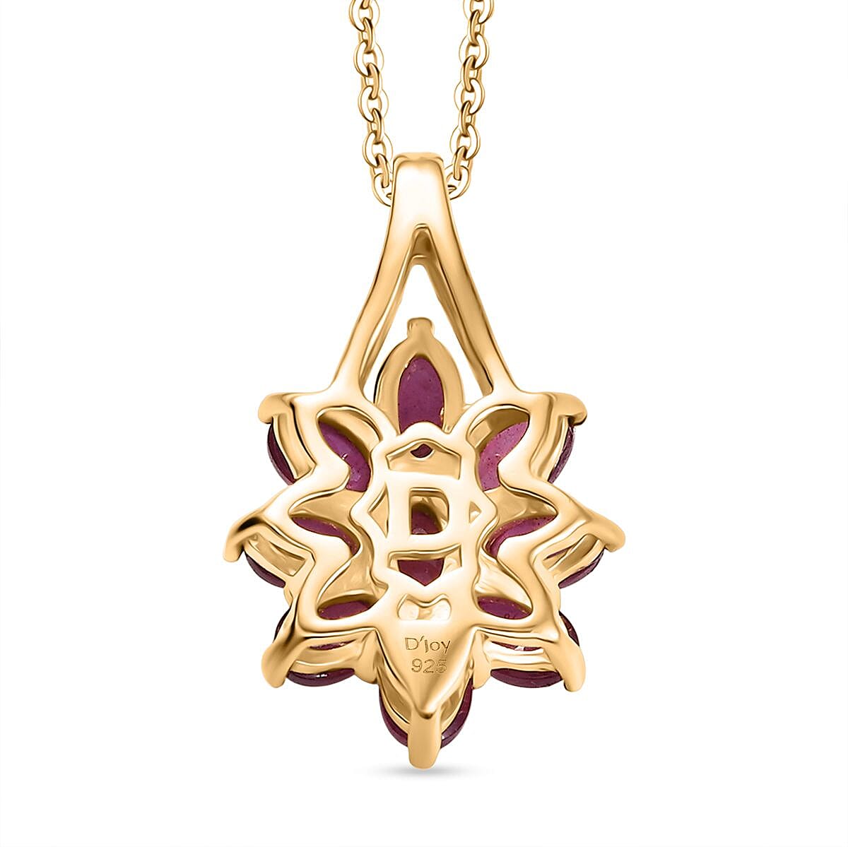 D'Joy Fissure Filled Ruby Pendant with Chain (Size 20) in Yellow Gold Plated Sterling Silver 3.56 Ct.
