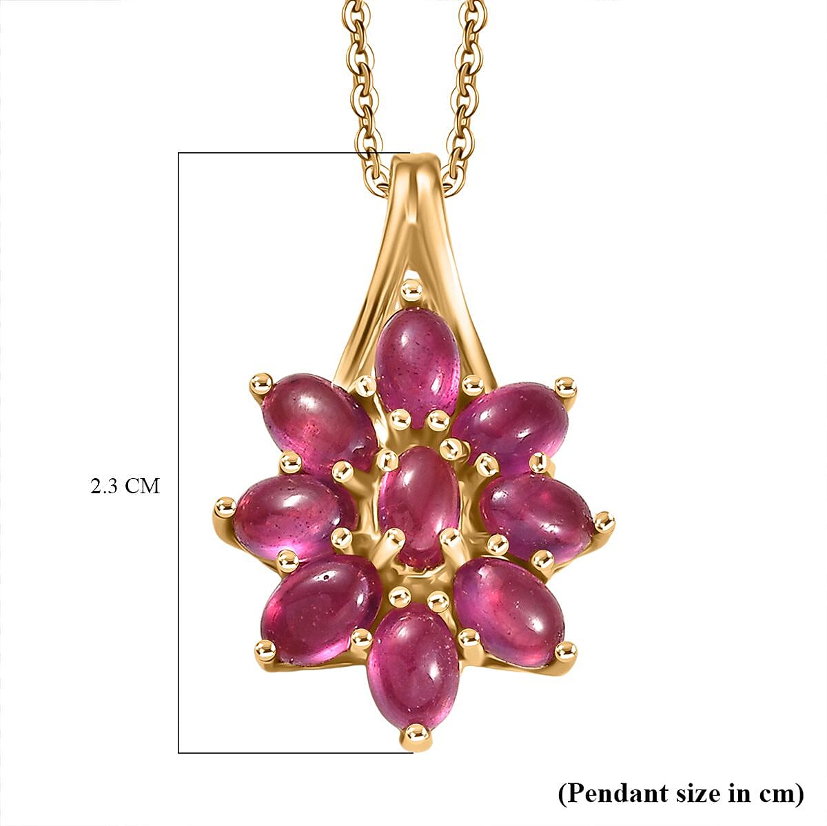 D'Joy Fissure Filled Ruby Pendant with Chain (Size 20) in Yellow Gold Plated Sterling Silver 3.56 Ct.