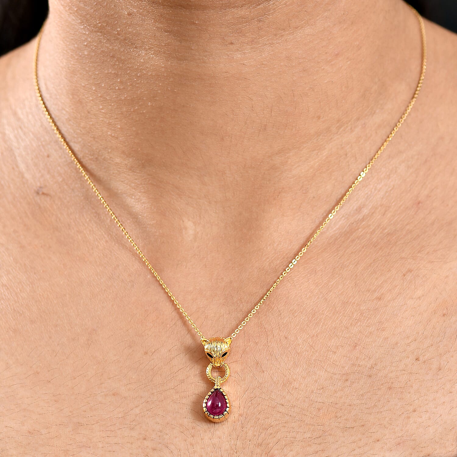 D'Joy Cabo Delgado Ruby Pendant with Chain (Size 20) in Yellow Gold Plated Sterling Silver 1.82 Ct.
