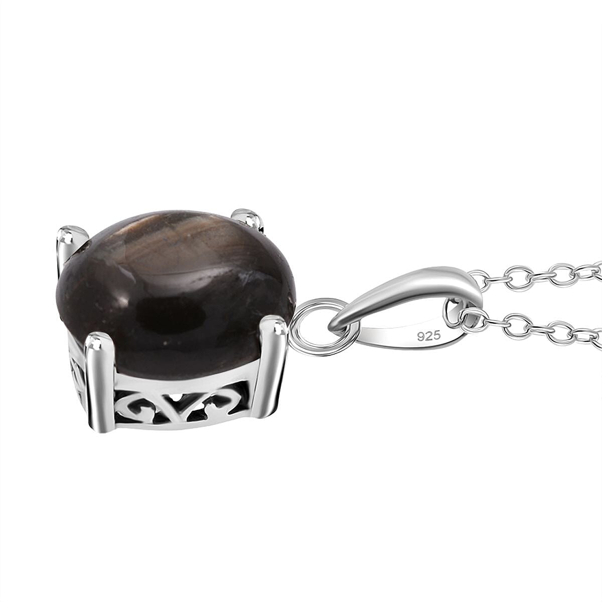 Chantaburi  Black Star Sapphire Pendant with Chain (Size 20) in Rhodium Overlay Sterling Silver 4.69 Ct.