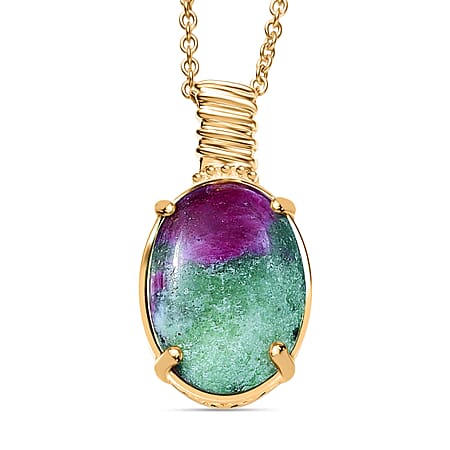 EverTrue Natural Ruby Zoisite Pendant with Chain (Size 20) in Yellow Gold Plated 14.93 Ct.