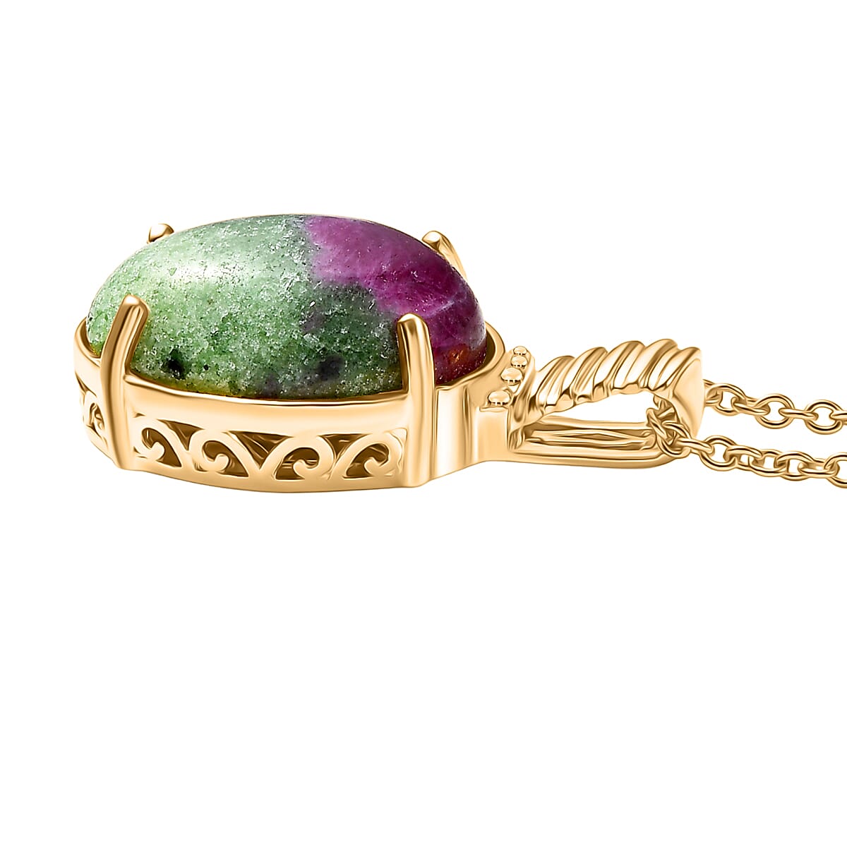 EverTrue Natural Ruby Zoisite Pendant with Chain (Size 20) in Yellow Gold Plated 14.93 Ct.