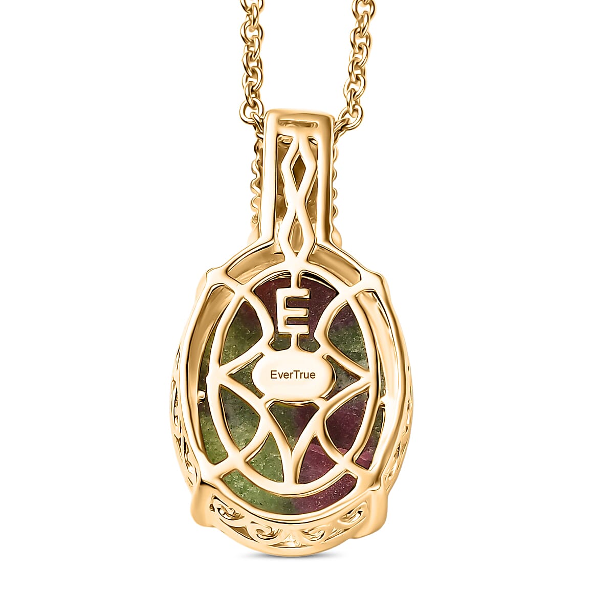 EverTrue Natural Ruby Zoisite Pendant with Chain (Size 20) in Yellow Gold Plated 14.93 Ct.