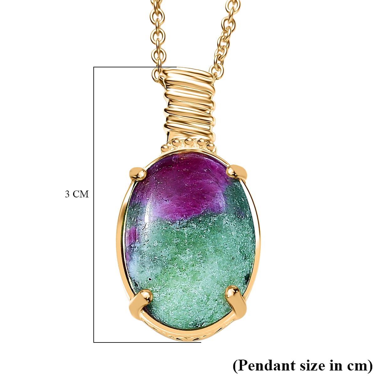 EverTrue Natural Ruby Zoisite Pendant with Chain (Size 20) in Yellow Gold Plated 14.93 Ct.