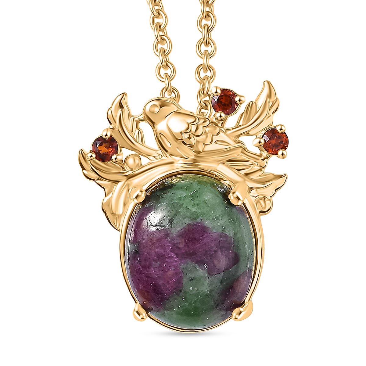EverTrue Natural Ruby Zoisite & Red Garnet Pendant with Chain (Size 20) in Yellow Gold Plated 7.30 Ct.