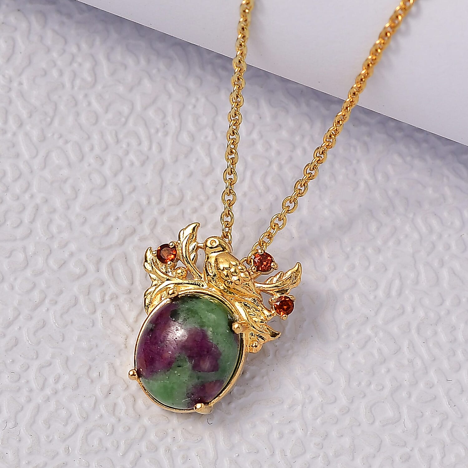 EverTrue Natural Ruby Zoisite & Red Garnet Pendant with Chain (Size 20) in Yellow Gold Plated 7.30 Ct.