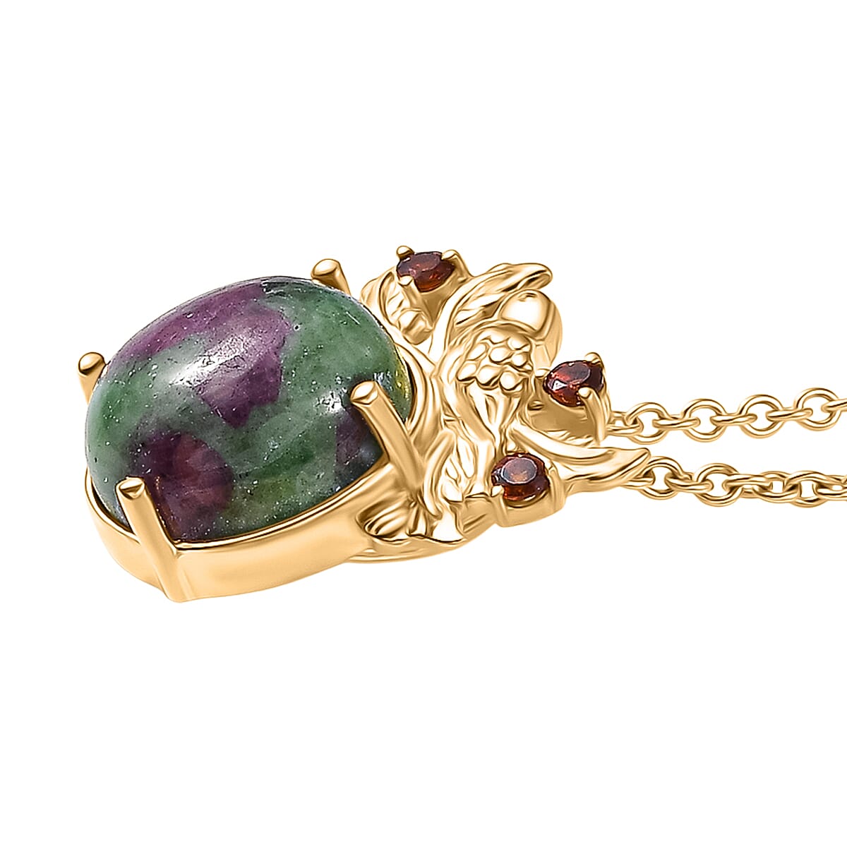 EverTrue Natural Ruby Zoisite & Red Garnet Pendant with Chain (Size 20) in Yellow Gold Plated 7.30 Ct.