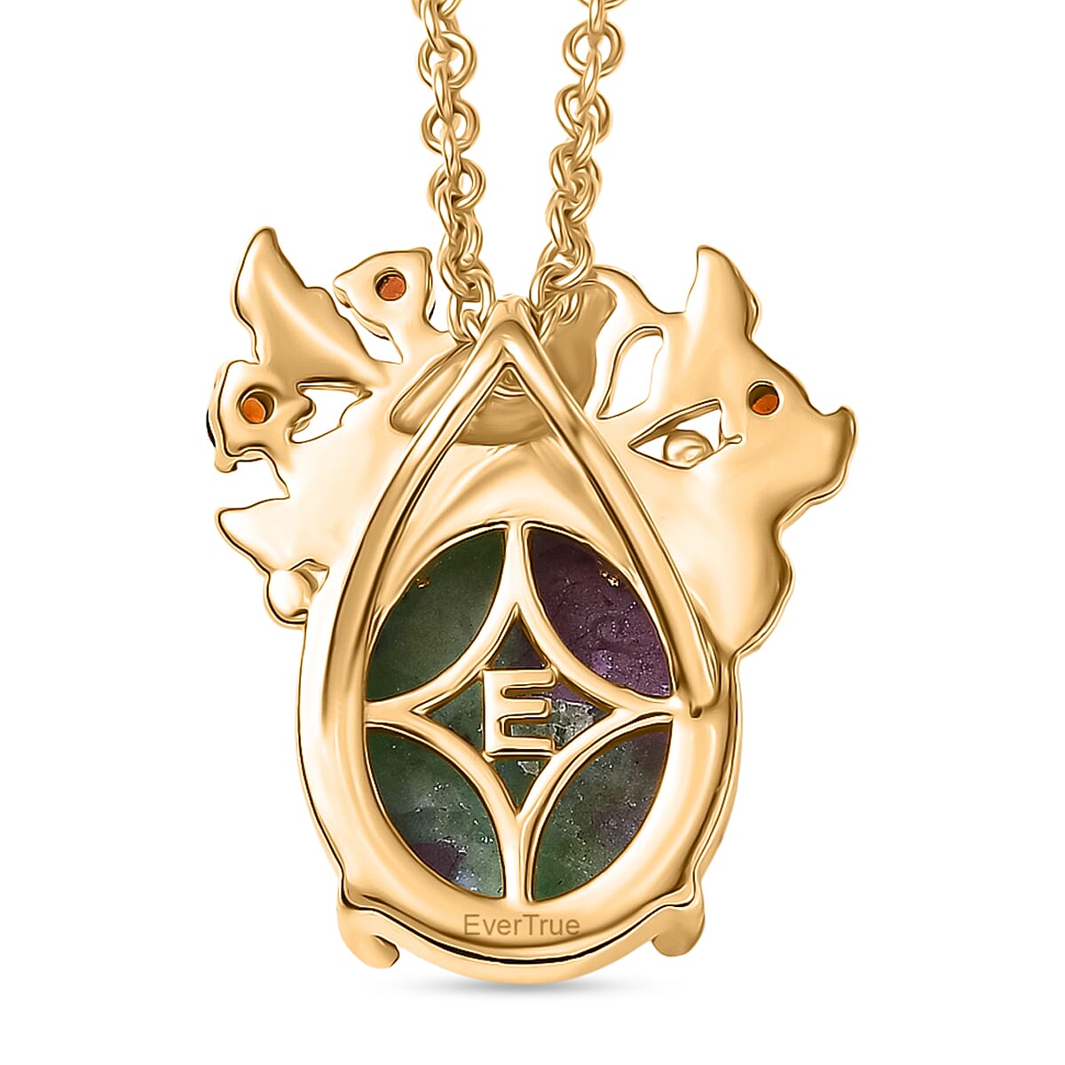 EverTrue Natural Ruby Zoisite & Red Garnet Pendant with Chain (Size 20) in Yellow Gold Plated 7.30 Ct.