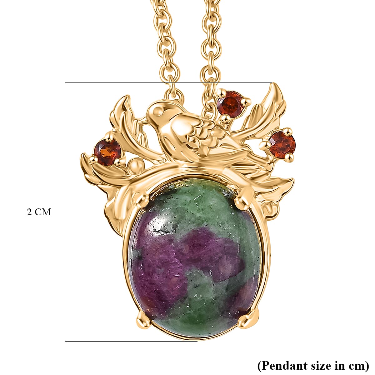 EverTrue Natural Ruby Zoisite & Red Garnet Pendant with Chain (Size 20) in Yellow Gold Plated 7.30 Ct.