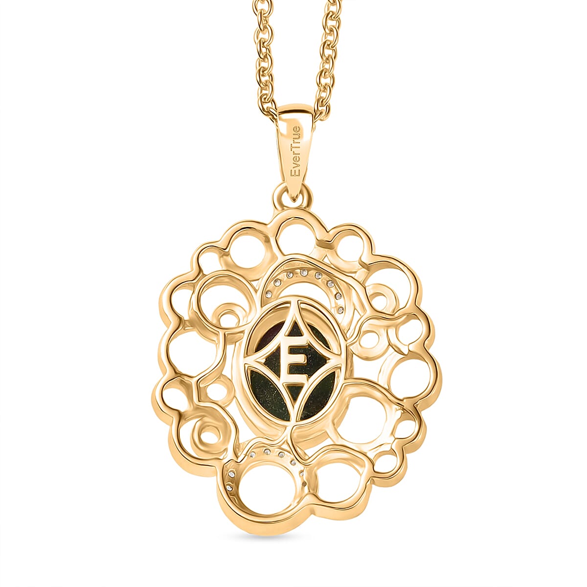 EverTrue Natural Ruby Zoisite & White Zircon Pendant with Chain (Size 20) in Yellow Gold Plated 3.06 Ct.