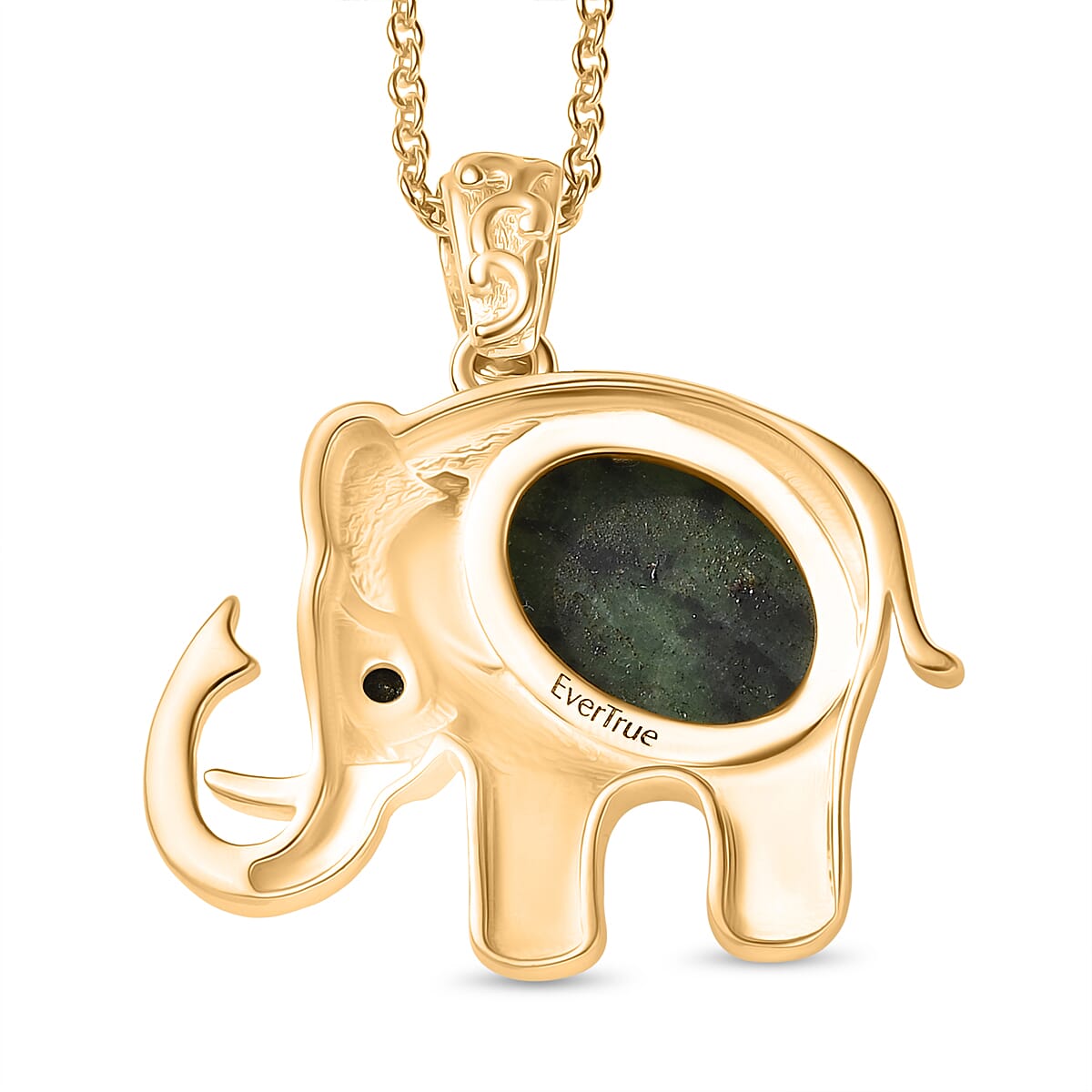 EverTrue Natural Ruby Zoisite & Black Spinel Elephant Pendant with Chain (Size 20) in Yellow Gold Plated