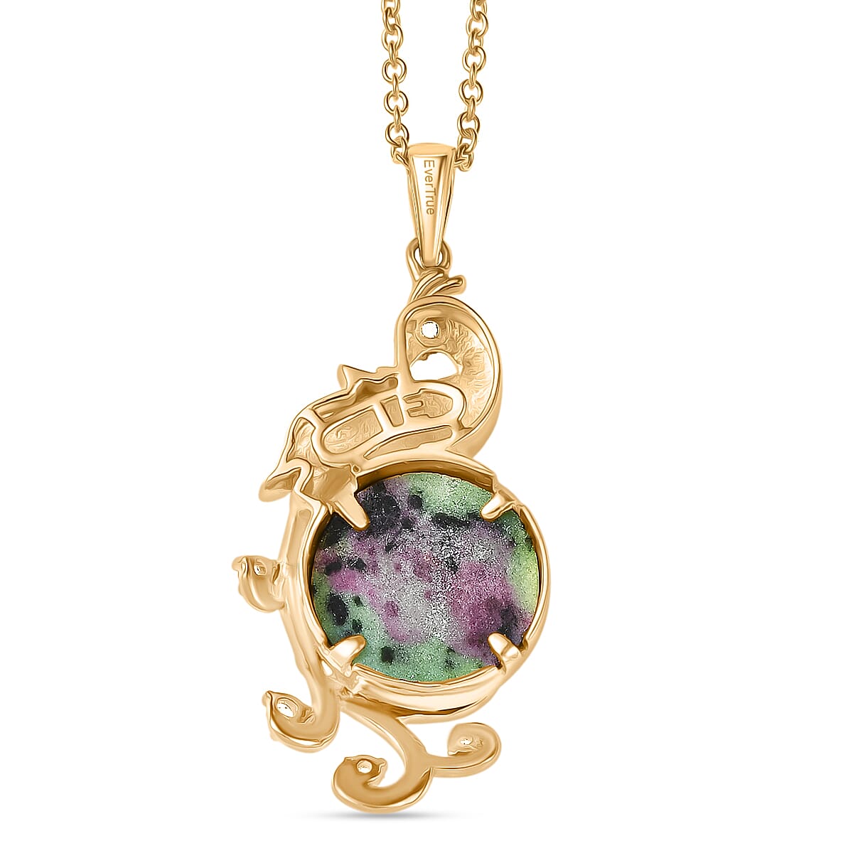 EverTrue Natural Ruby Zoisite & White Topaz Pendant with Chain (Size 20) in Yellow Gold Plated 13.29 Ct.
