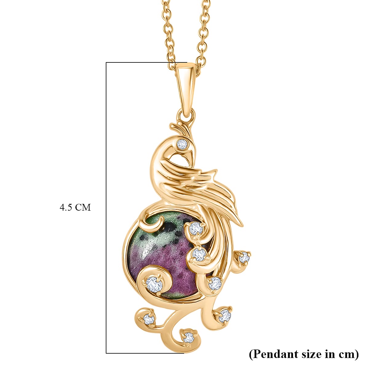 EverTrue Natural Ruby Zoisite & White Topaz Pendant with Chain (Size 20) in Yellow Gold Plated 13.29 Ct.