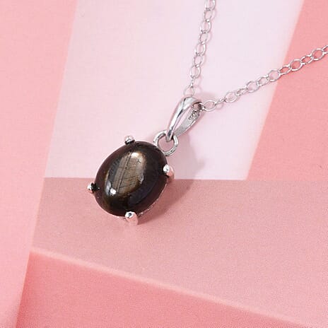 D'Joy Chantaburi Black Star Sapphire & Moissanite Pendant with Chain (Size 20) in Rhodium Overlay Sterling Silver 11.98 Ct.