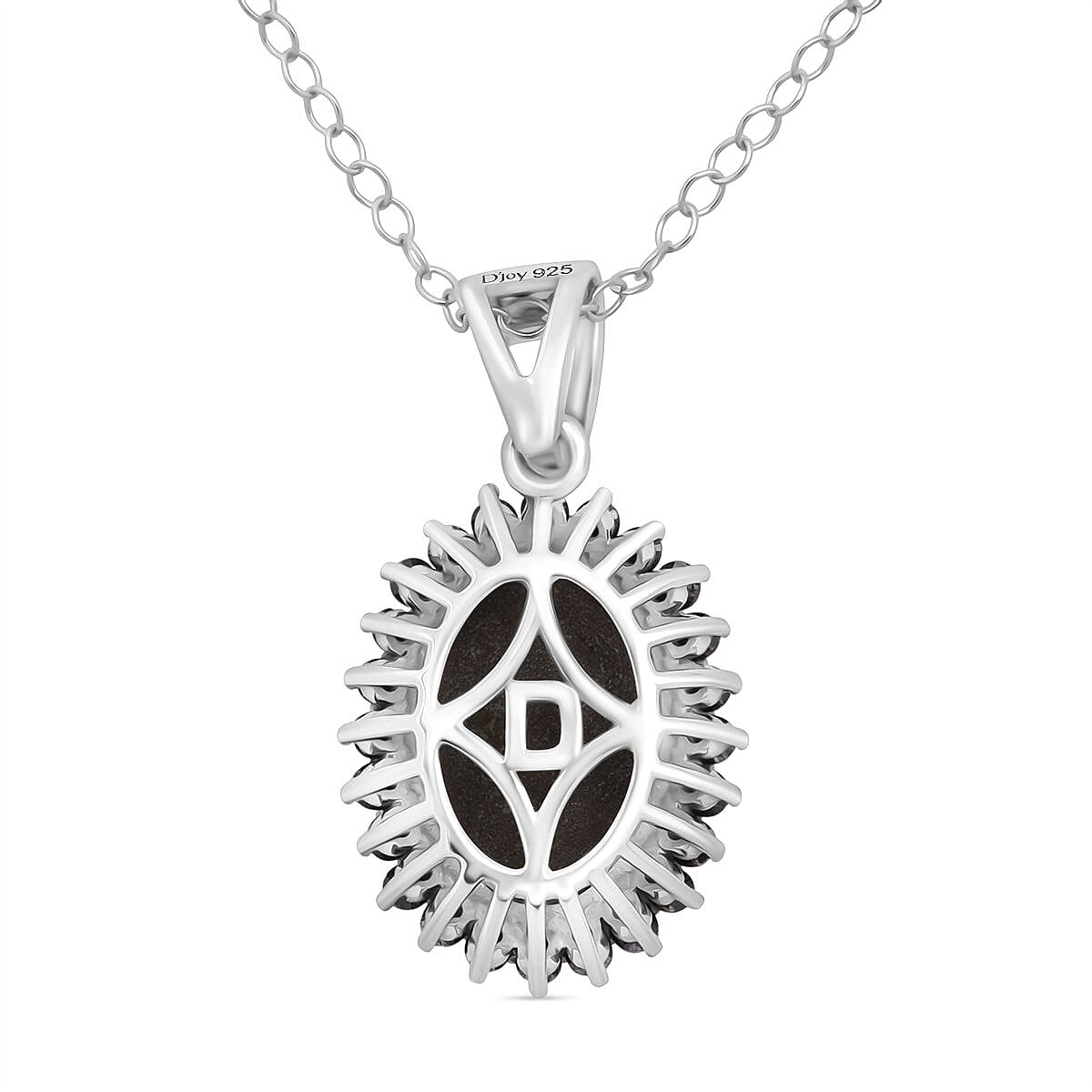 D'Joy Chantaburi Black Star Sapphire & Black Diamond Pendant with Chain (Size 20) in Rhodium Overlay Sterling Silver 11.05 Ct.