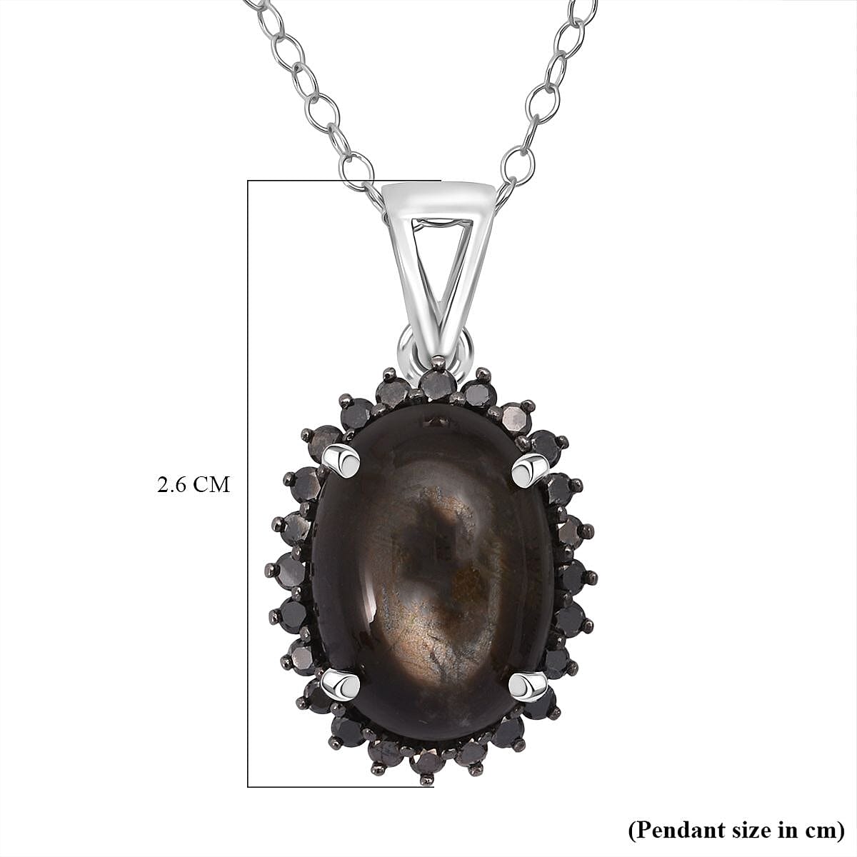 D'Joy Chantaburi Black Star Sapphire & Black Diamond Pendant with Chain (Size 20) in Rhodium Overlay Sterling Silver 11.05 Ct.