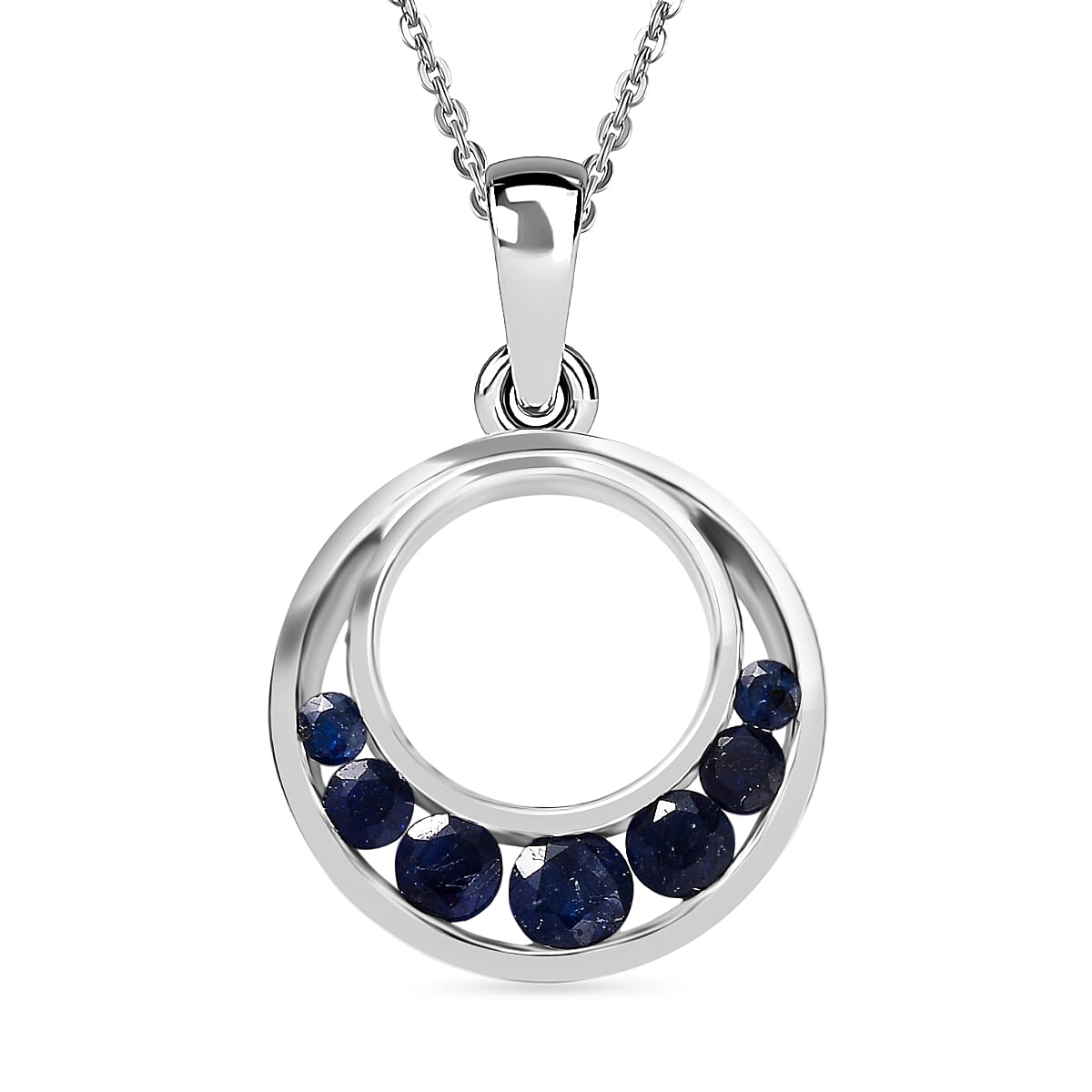 Masoala Sapphire Pendant with Chain (Size 20) in Rhodium Overlay Sterling Silver 1.01 Ct, Silver Wt. 5.09 Gms.