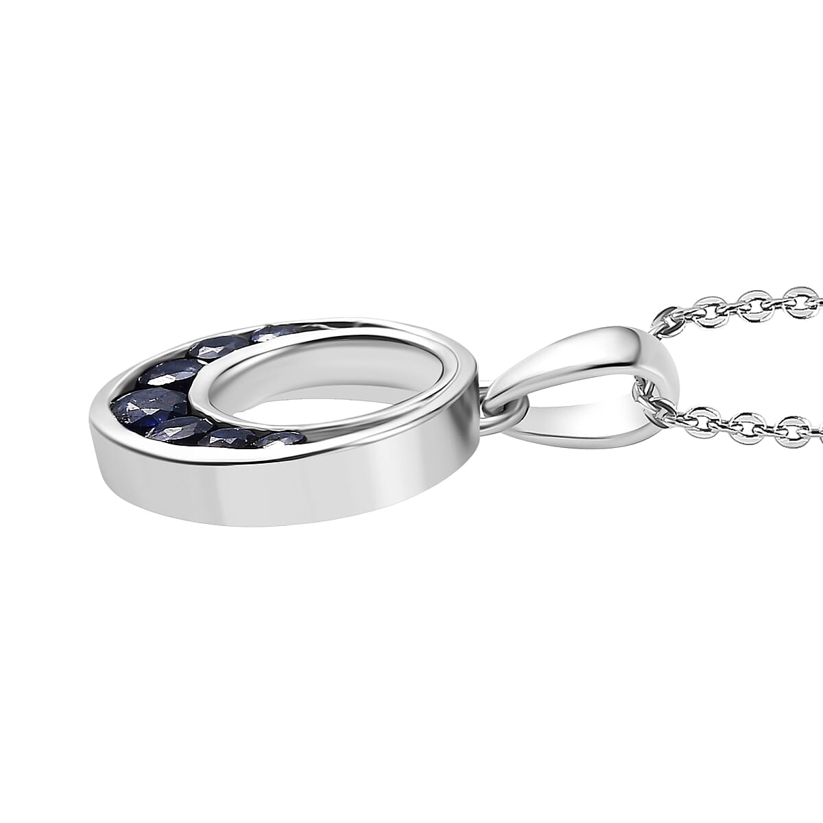 Masoala Sapphire Pendant with Chain (Size 20) in Rhodium Overlay Sterling Silver 1.01 Ct, Silver Wt. 5.09 Gms.