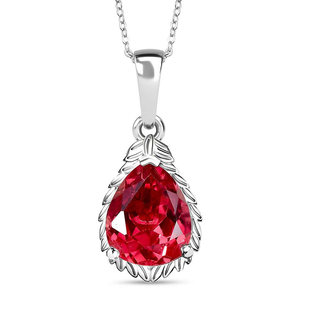 D'Joy Lab Grown Padparadscha Sapphire Pendant with Chain (Size 20) in Platinum Overlay Sterling Silver 5.65 Ct.