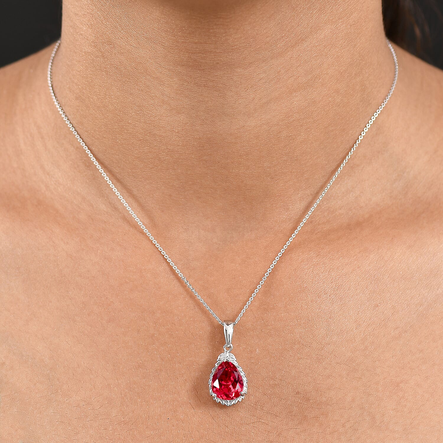 D'Joy Lab Grown Padparadscha Sapphire Pendant with Chain (Size 20) in Platinum Overlay Sterling Silver 5.65 Ct.