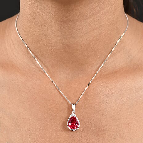 D'Joy Lab Grown Padparadscha Sapphire Pendant with Chain (Size 20) in Platinum Overlay Sterling Silver 5.65 Ct.