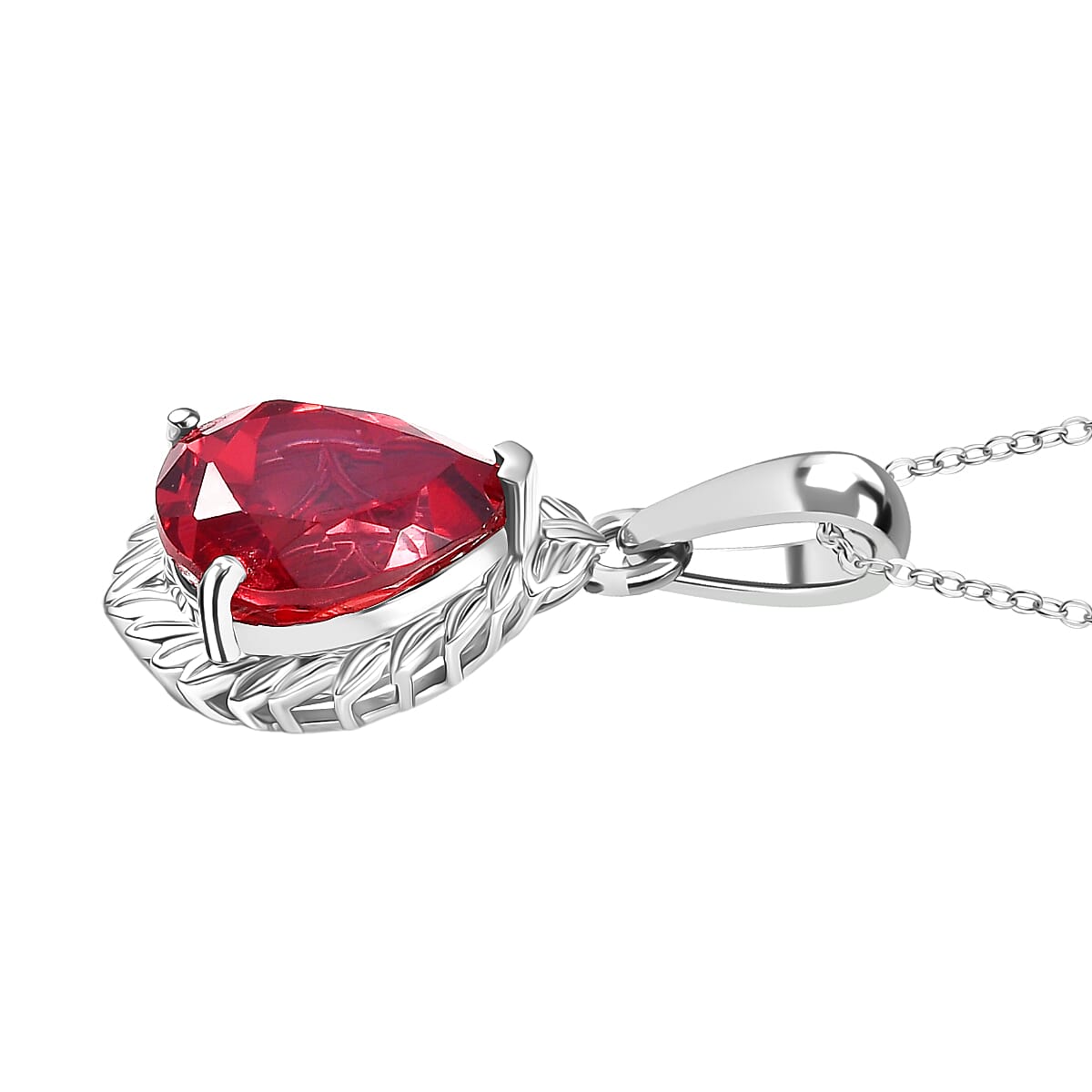 D'Joy Lab Grown Padparadscha Sapphire Pendant with Chain (Size 20) in Platinum Overlay Sterling Silver 5.65 Ct.