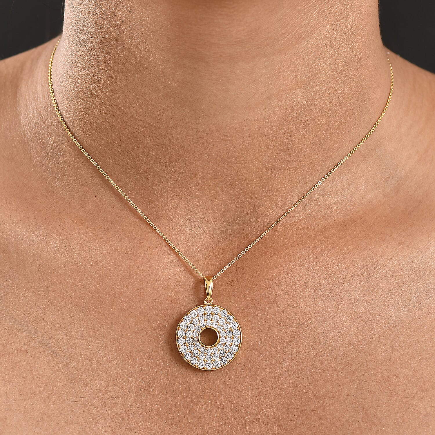 Lab Grown Diamond Pendant with Cable Chain CL-35 (Size 18) in 18K YG Vermeil Sterling Silver 1.31 ct  Silver Wt. 5.57 Gms  1.522  Ct.