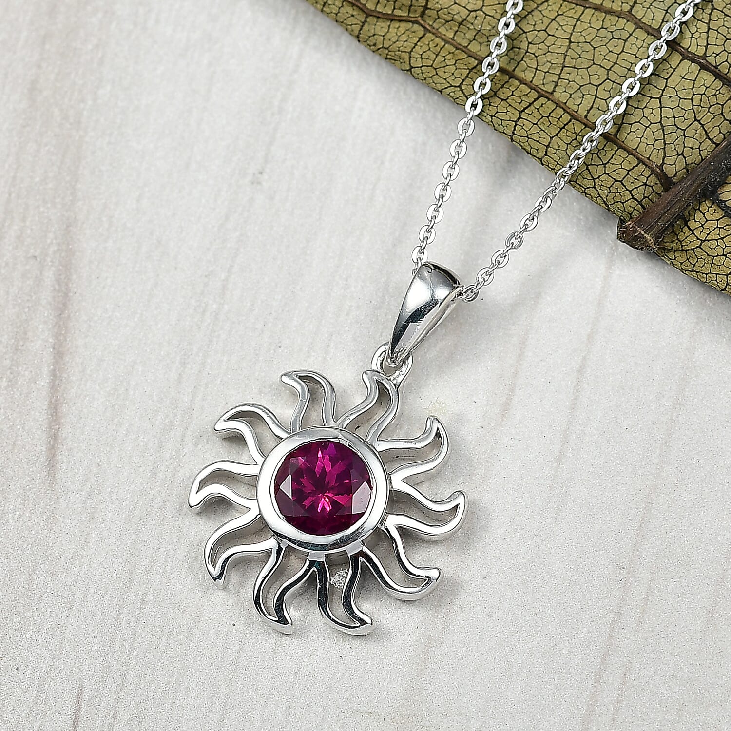 Luxuriant Lab Grown Bixbite Pendant with Chain (Size 20) in Rhodium Overlay Sterling Silver 1.30 Ct, Silver Wt. 5.41 Gms.