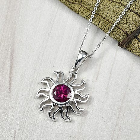 Luxuriant Lab Grown Bixbite Pendant with Chain (Size 20) in Rhodium Overlay Sterling Silver 1.30 Ct, Silver Wt. 5.41 Gms.