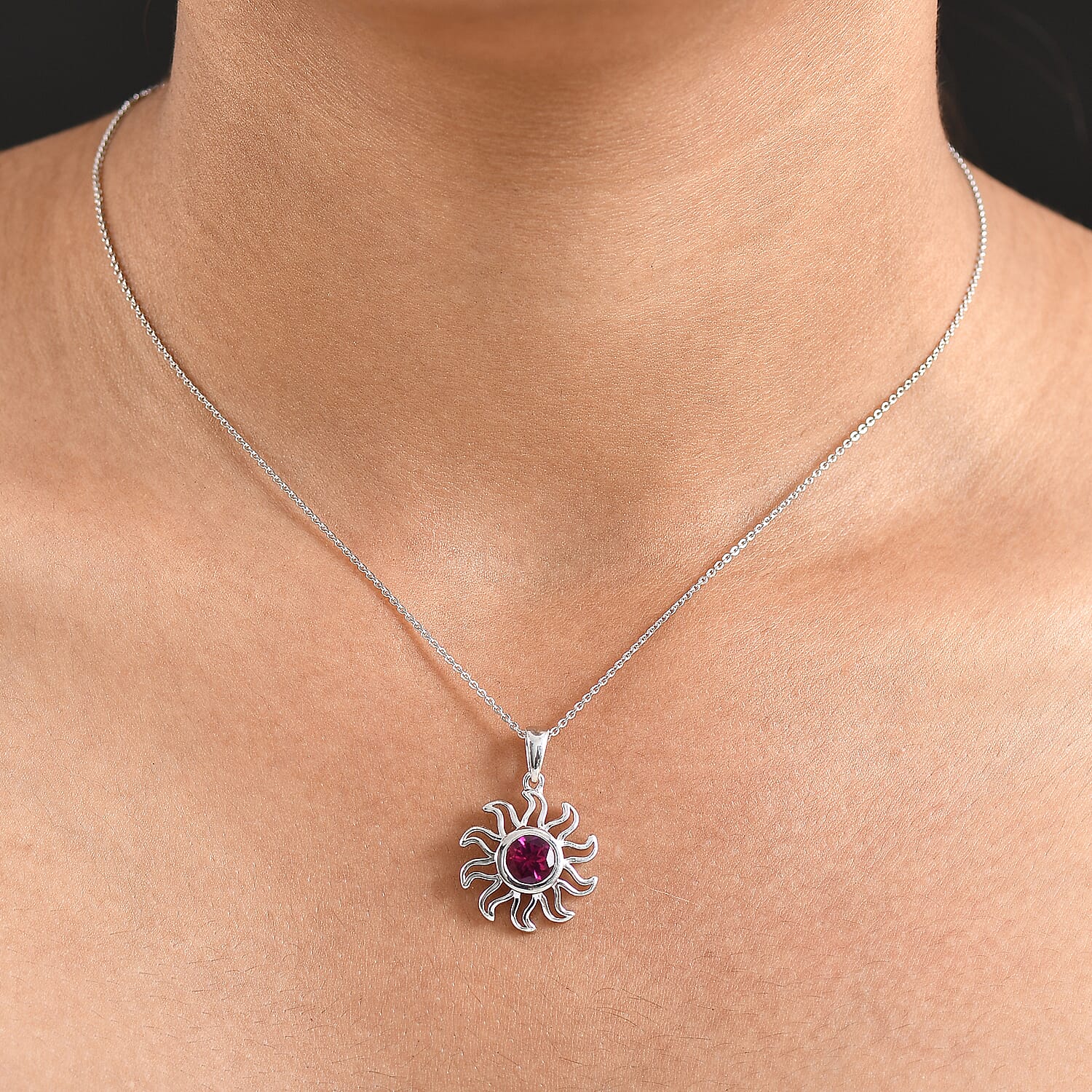 Luxuriant Lab Grown Bixbite Pendant with Chain (Size 20) in Rhodium Overlay Sterling Silver 1.30 Ct, Silver Wt. 5.41 Gms.