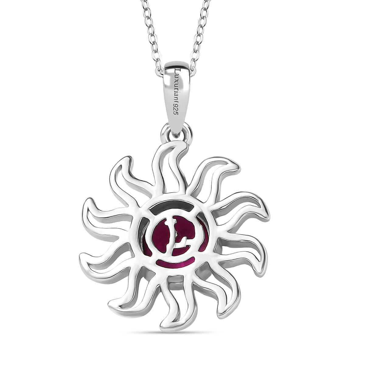 Luxuriant Lab Grown Bixbite Pendant with Chain (Size 20) in Rhodium Overlay Sterling Silver 1.30 Ct, Silver Wt. 5.41 Gms.