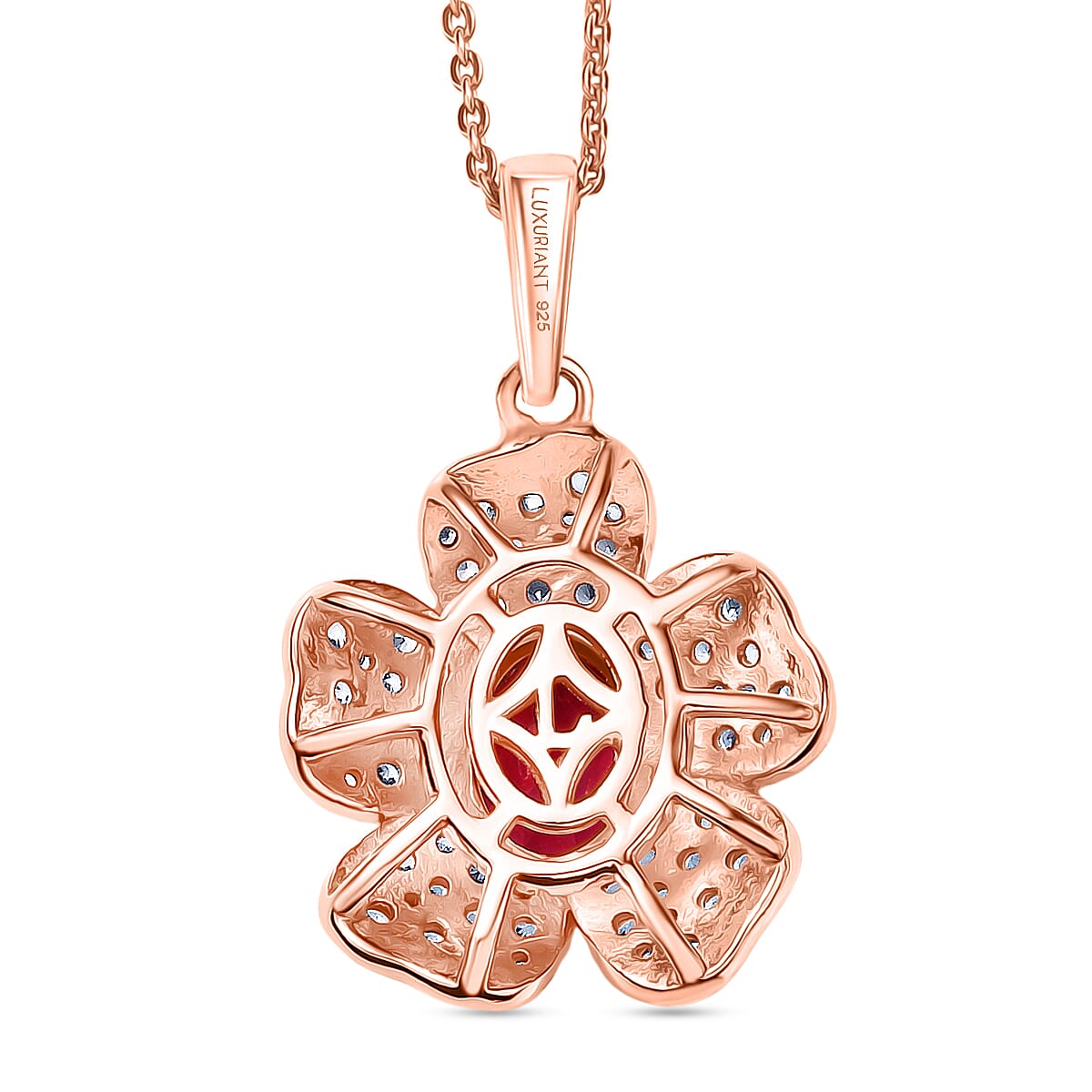 Lab Grown Bixbite & White Zircon Pendant with Chain (Size 20) in 18K Vermeil Rose Gold Plated Sterling Silver 2.16 Ct.