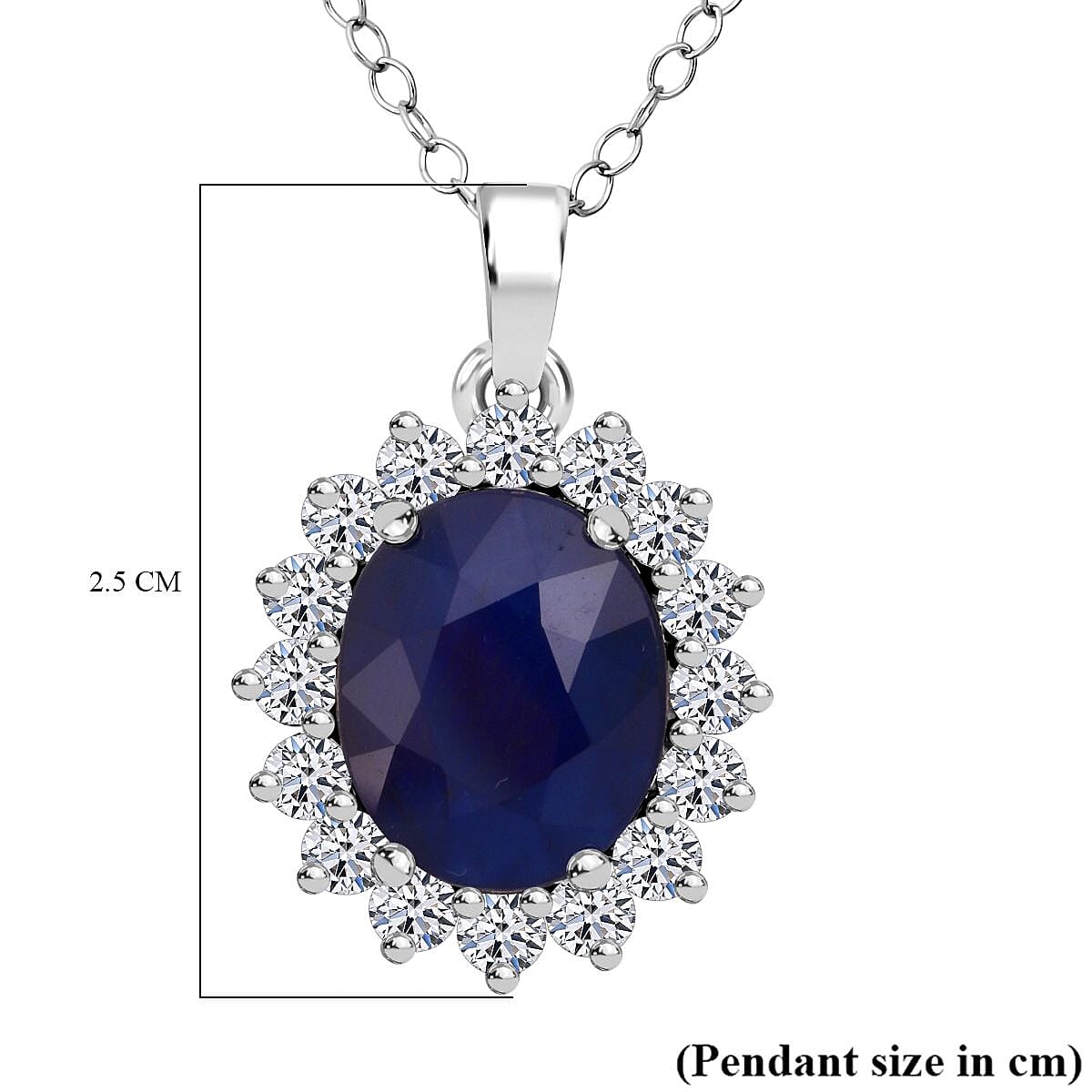 Luxuriant - Blue Sapphire & Lab Grown Diamond (SI-G-H) Halo Pendant with Chain (Size 20) in Rhodium Overlay Sterling Silver 6.75 Ct.