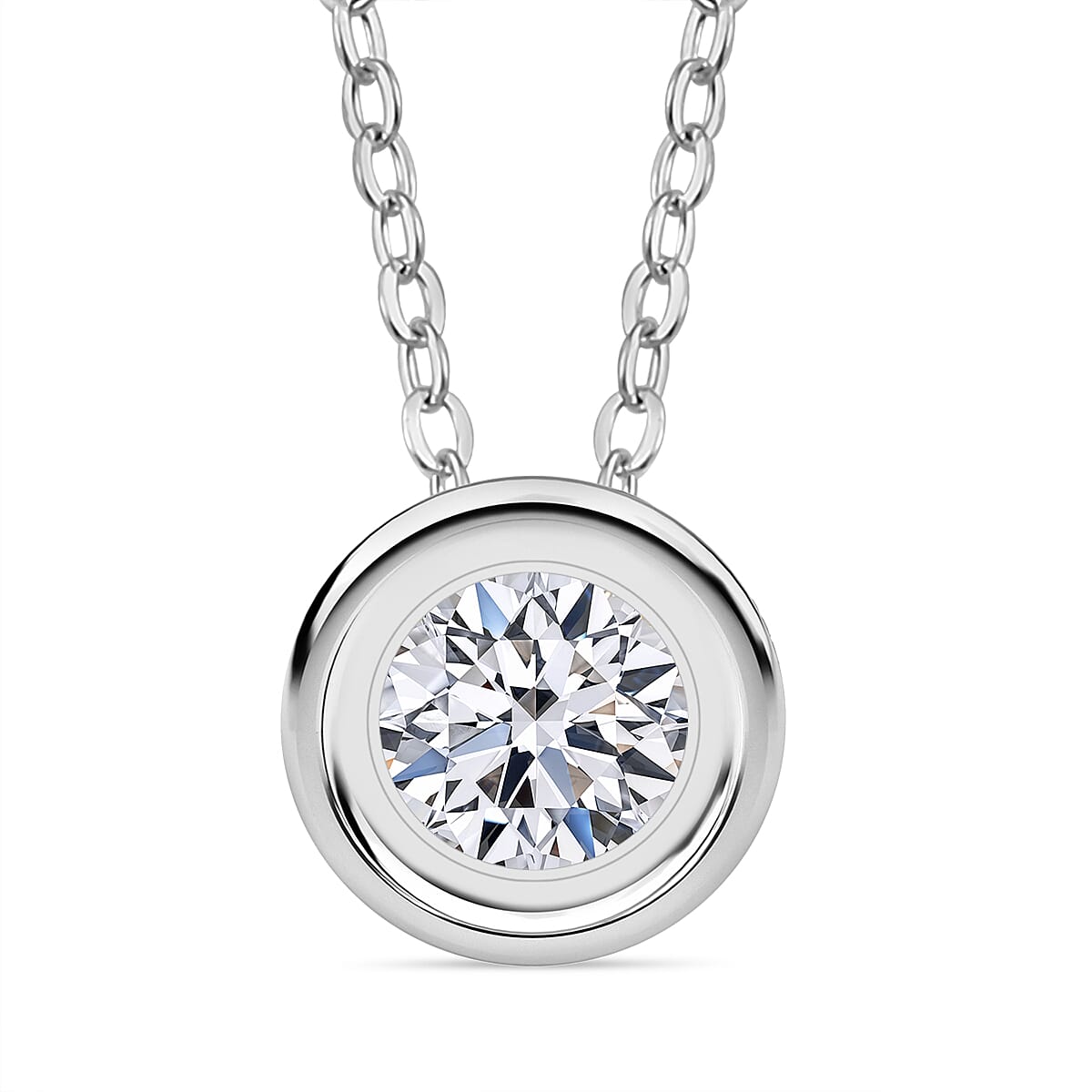 Lab Grown Diamond (SI-GH) Pendant with Chain (Size 20) in Rhodium Overlay Sterling Silver