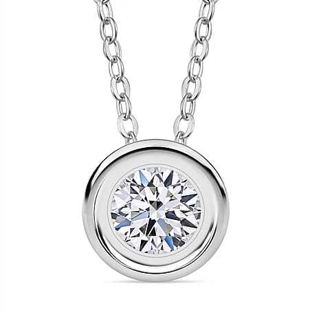 Lab Grown Diamond (SI-GH) Pendant with Chain (Size 20) in Rhodium Overlay Sterling Silver