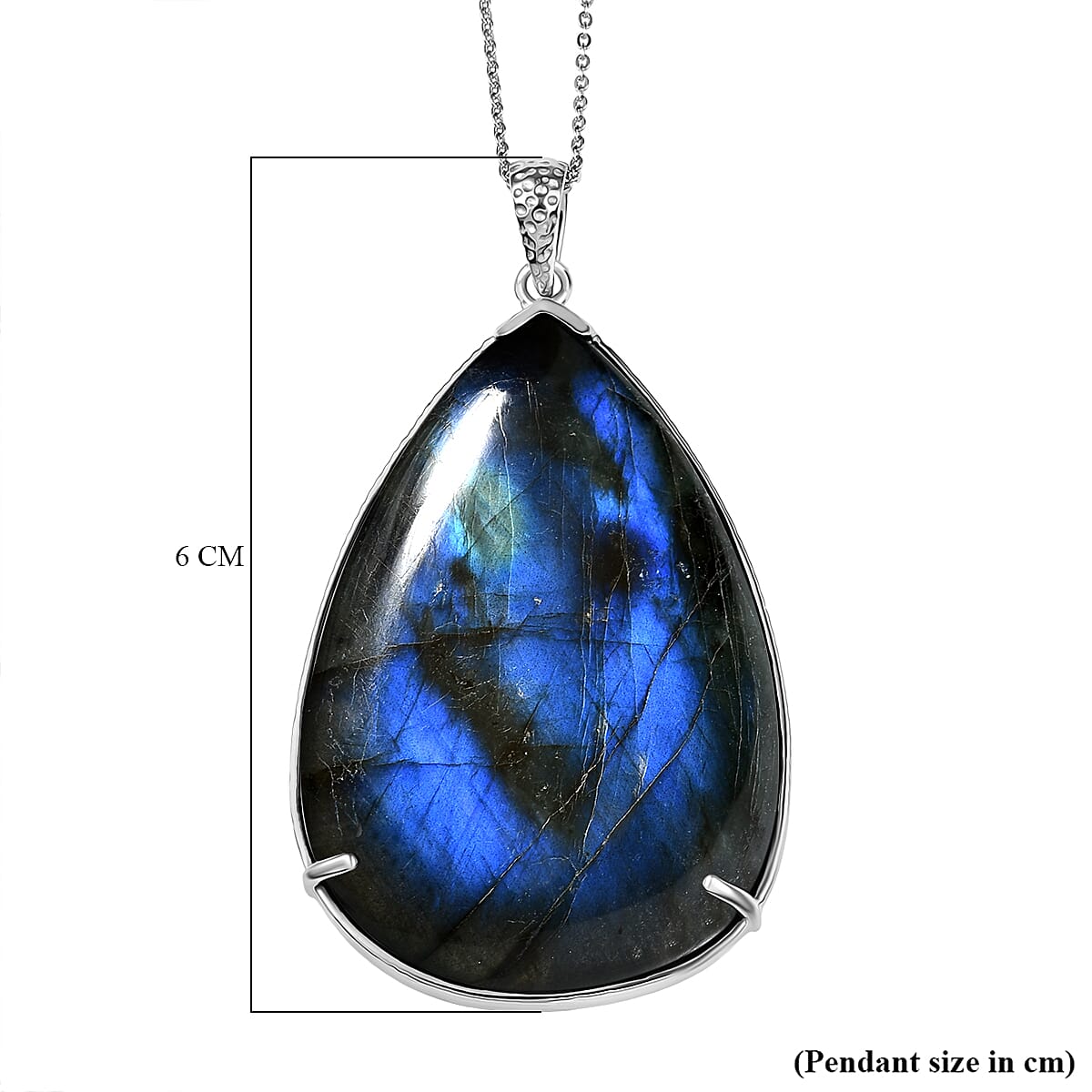 D'Joy Labradorite Pendant with Chain (Size 20) in Rhodium Overlay Sterling Silver 89.68 Ct, Silver Wt. 5.34 Gms.