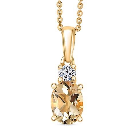 Luxuriant Heliodor & Lab Grown Diamond (SI-GH) Pendant with Chain (Size 20) in 18K Vermeil Yellow Gold Plated Sterling Silver 1.32 Ct.