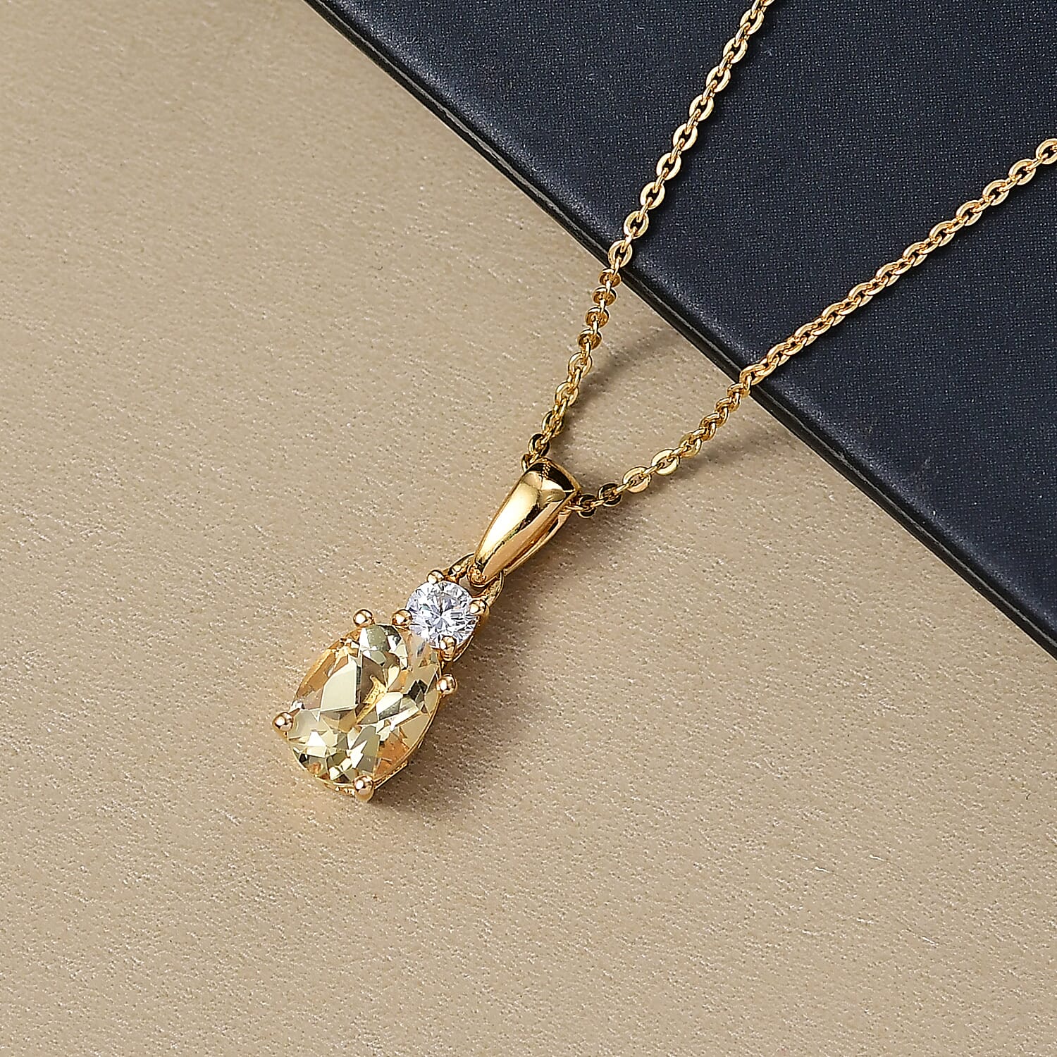 Luxuriant Heliodor & Lab Grown Diamond (SI-GH) Pendant with Chain (Size 20) in 18K Vermeil Yellow Gold Plated Sterling Silver 1.32 Ct.