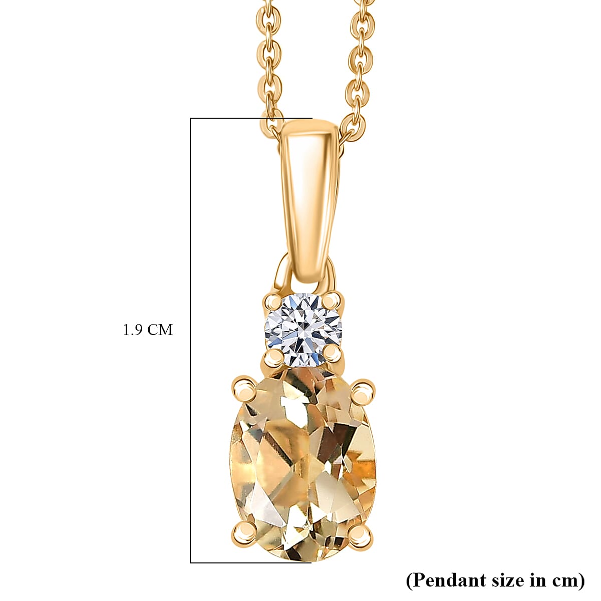 Luxuriant Heliodor & Lab Grown Diamond (SI-GH) Pendant with Chain (Size 20) in 18K Vermeil Yellow Gold Plated Sterling Silver 1.32 Ct.