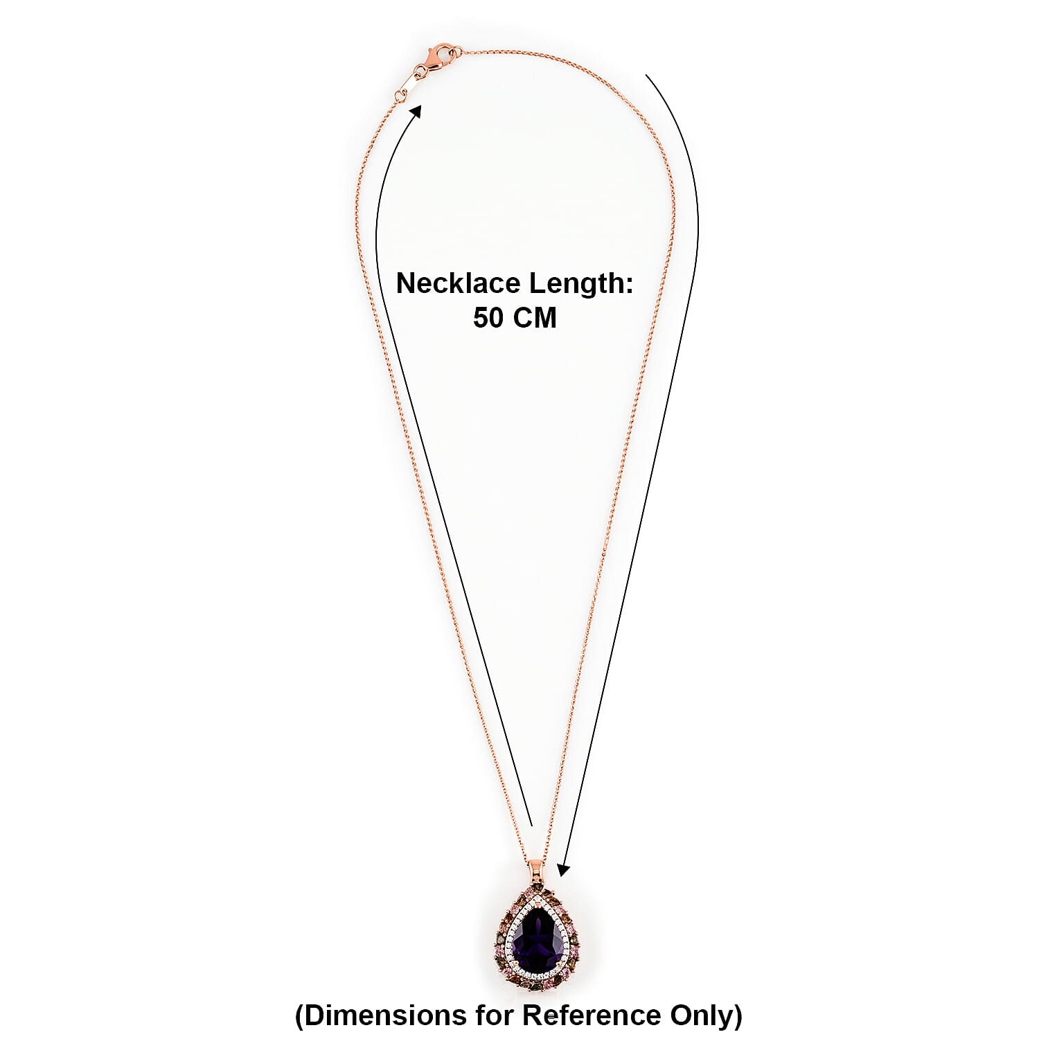 D'Joy African Amethyst, Multi-Tourmaline & White Zircon Pendant with Chain (Size 20) in 18K Vermeil Rose Gold Plated Sterling Silver 11.53 Ct.