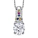 D'Joy Moissanite and Multi Sapphire Pendant with Chain (Size 20) in Rhodium Overlay Sterling Silver 1.67 Ct.