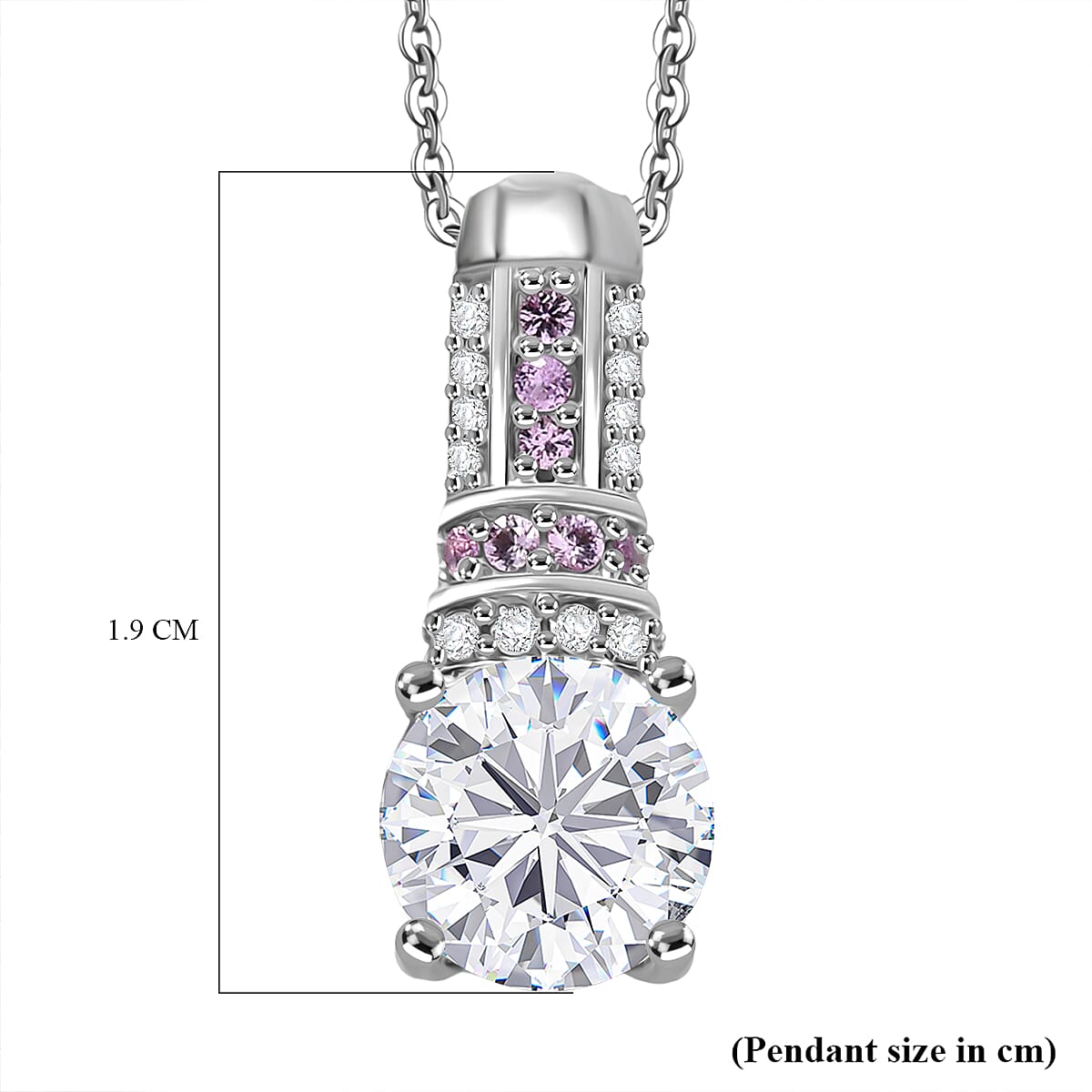 D'Joy Moissanite & Pink Sapphire Pendant with Chain (Size 20) in Rhodium Overlay Sterling Silver 1.67 Ct.