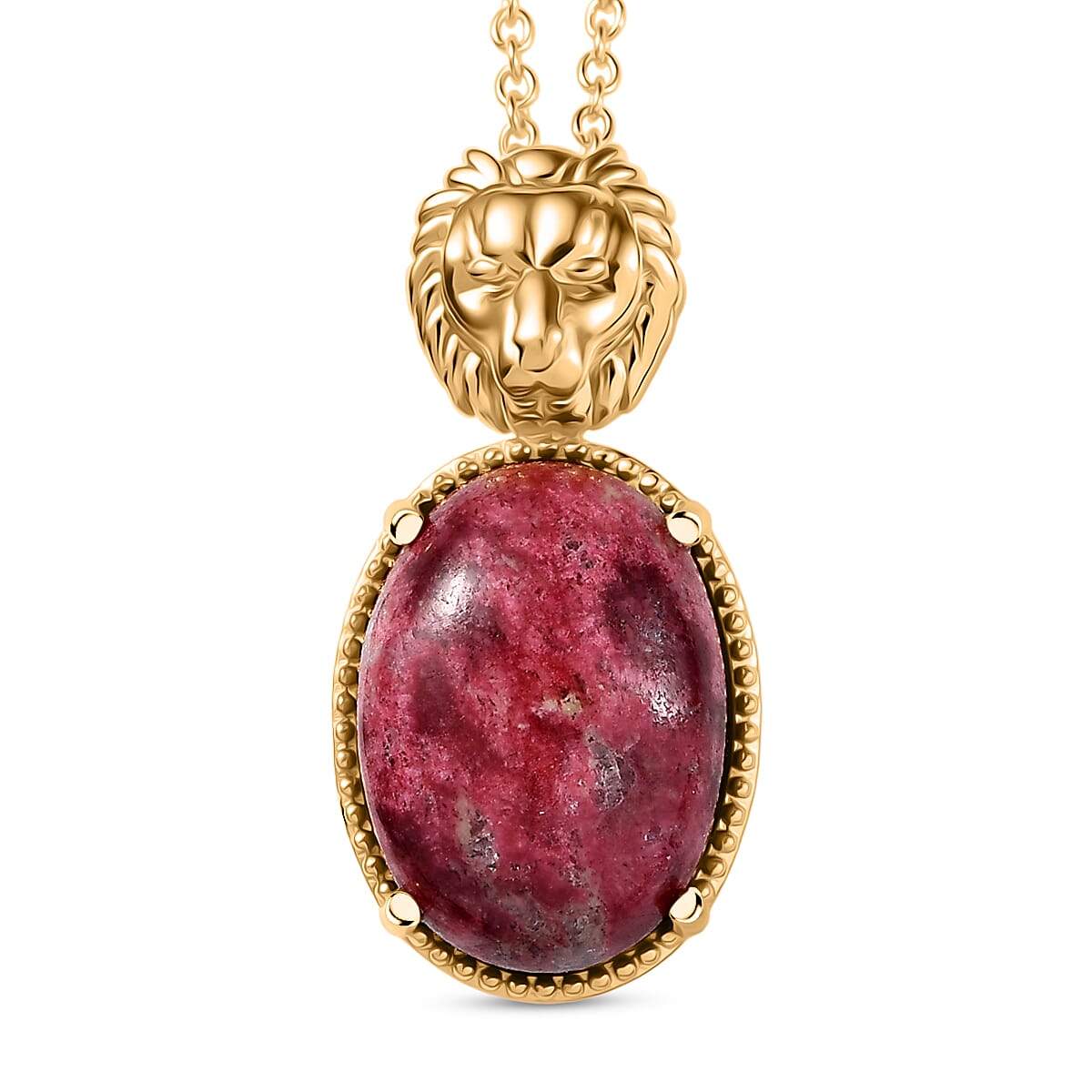 EverTrue Natural Thulite Pendant with Chain (Size 20) in Yellow Gold Plated 15.69 Ct.