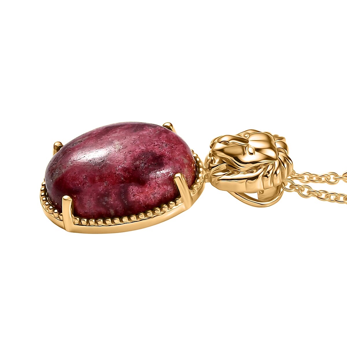 EverTrue Natural Thulite Pendant with Chain (Size 20) in Yellow Gold Plated 15.69 Ct.