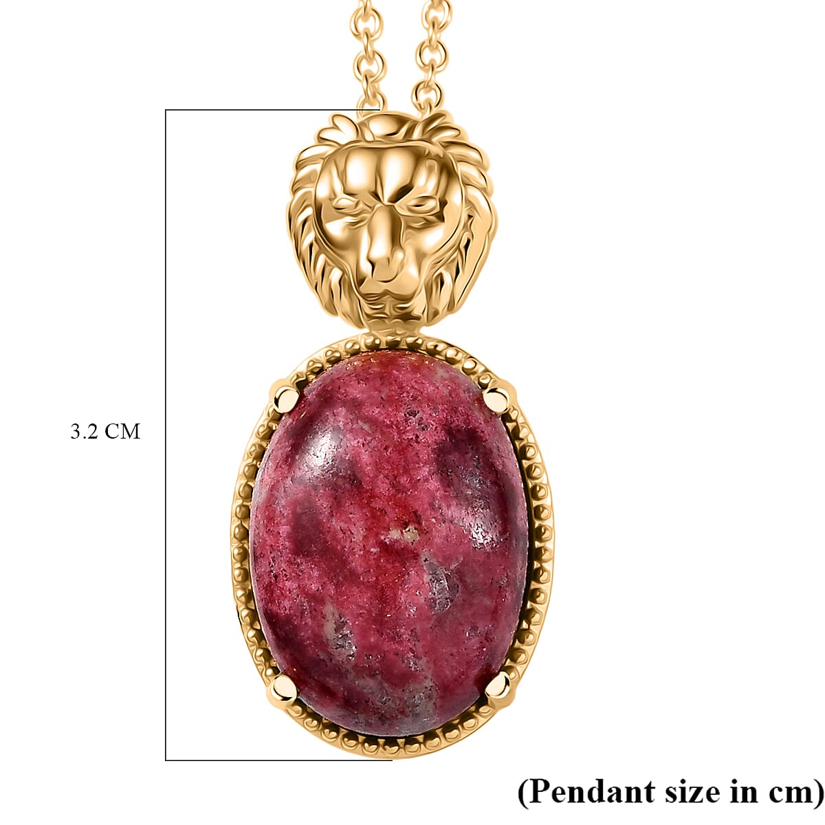 EverTrue Natural Thulite Pendant with Chain (Size 20) in Yellow Gold Plated 15.69 Ct.