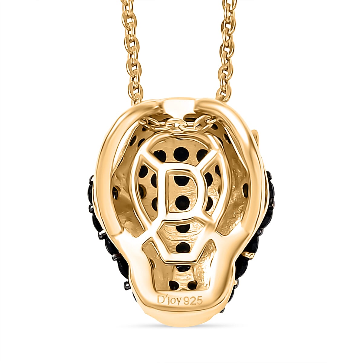 D'Joy White Zircon & Natural Thai Black Spinel Panther Pendant with Chain (Size 20) in 18K Yellow Gold Plating Sterling Silver, Silver Wt. 6.34 Gms.