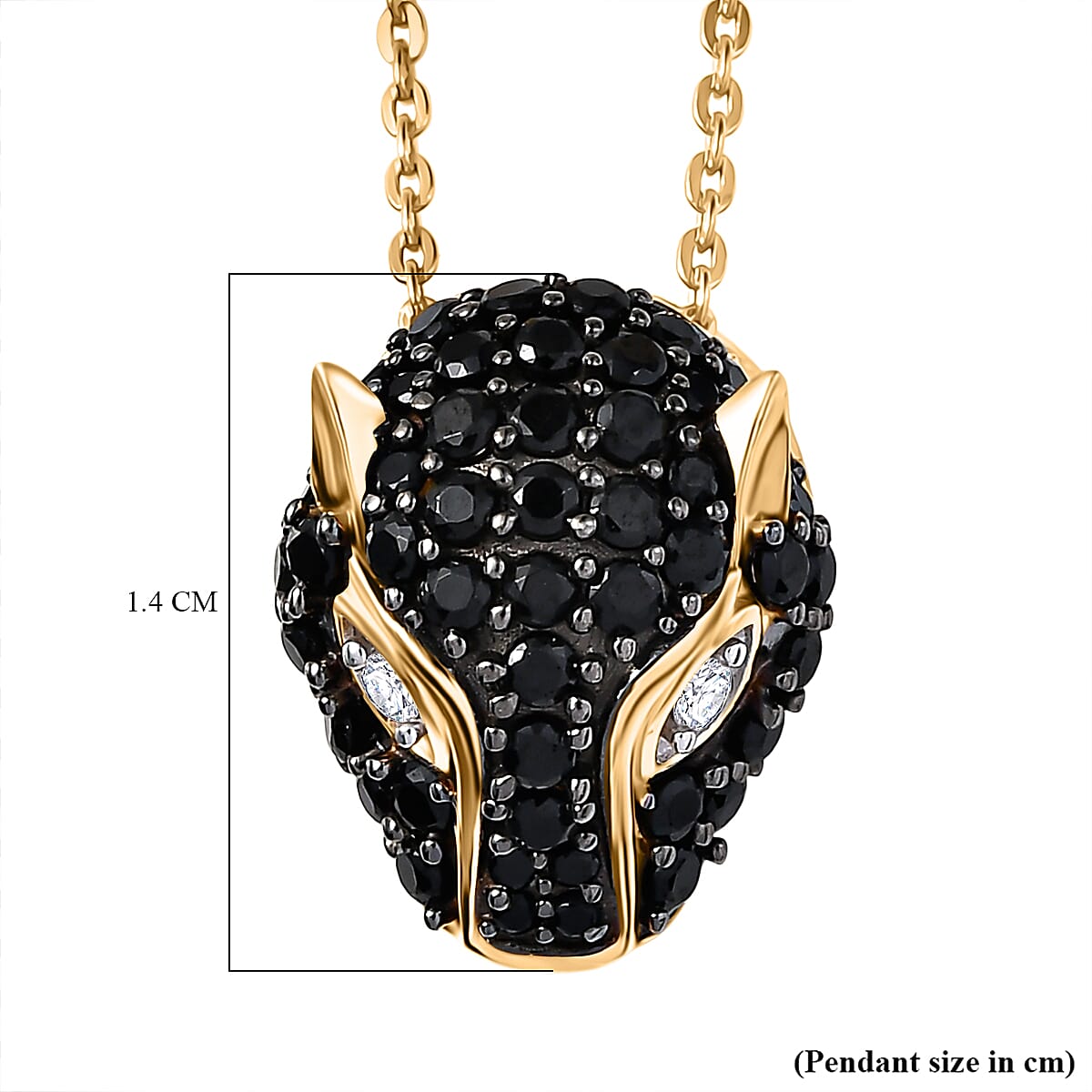 D'Joy White Zircon & Natural Thai Black Spinel Panther Pendant with Chain (Size 20) in 18K Yellow Gold Plating Sterling Silver, Silver Wt. 6.34 Gms.