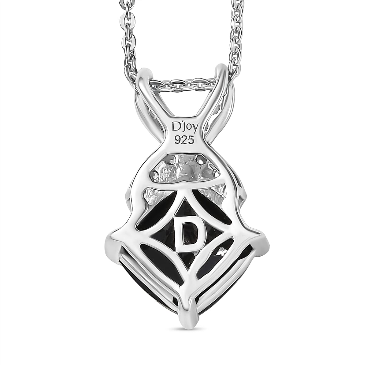 D'Joy Natural Thai Black Spinel & White Zircon Pendant with Chain (Size 20) in Platinum Overlay Sterling Silver 4.20 Ct.