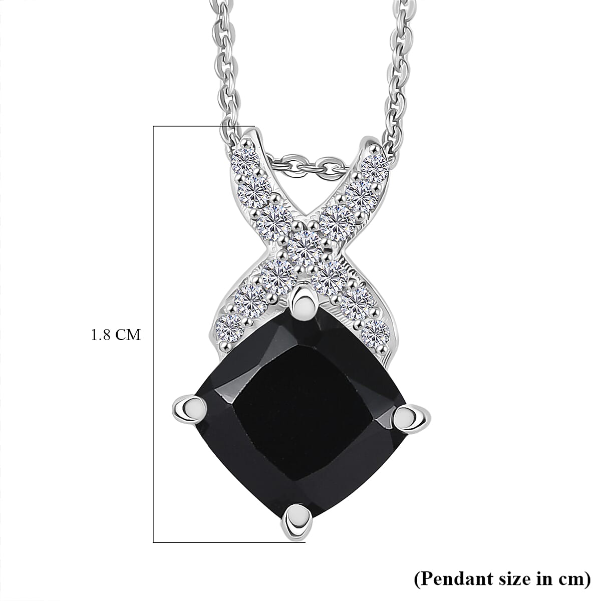 D'Joy Natural Thai Black Spinel & White Zircon Pendant with Chain (Size 20) in Platinum Overlay Sterling Silver 4.20 Ct.